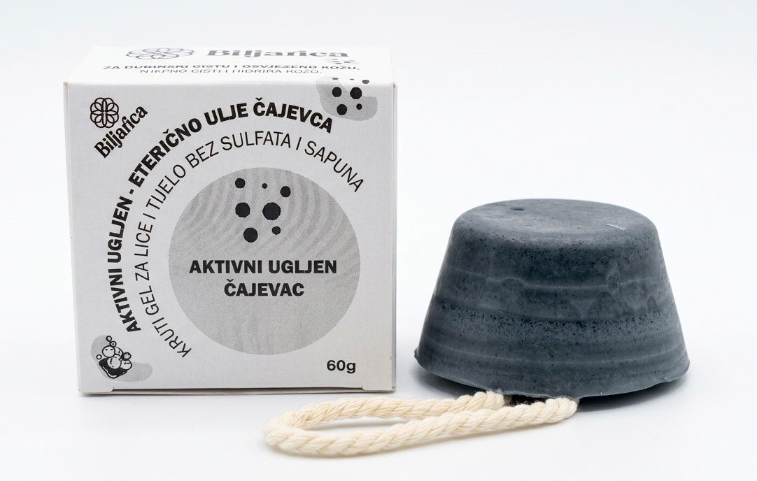 Kruti gel za lice i tijelo – Aktivni ugljen i čajevac (bez sulfata i sapuna)
