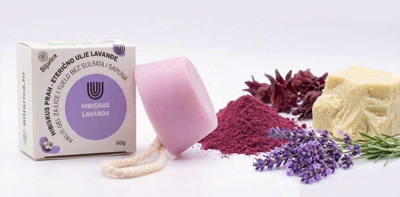 Kruti gel za lice i tijelo – Hibiskus i lavanda (bez sulfata i sapuna) - Slika 2