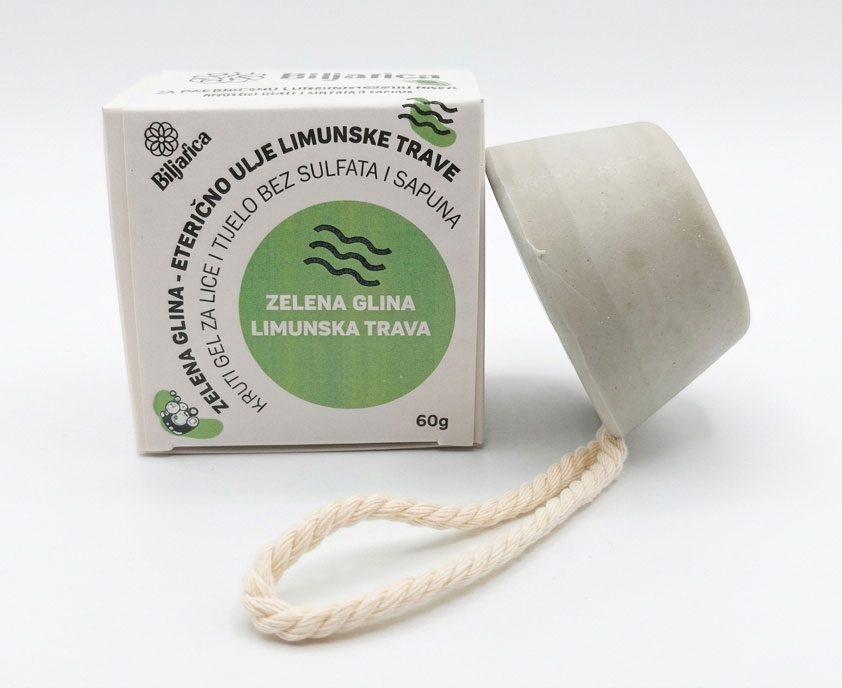 Kruti gel za lice i tijelo – Zelena glina i limunska trava (bez sulfata i sapuna)